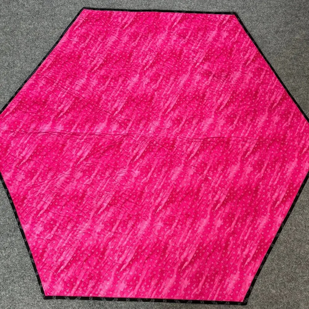 Handmade Quilted Hexagon Table Topper Floral Lone Star Pattern 42